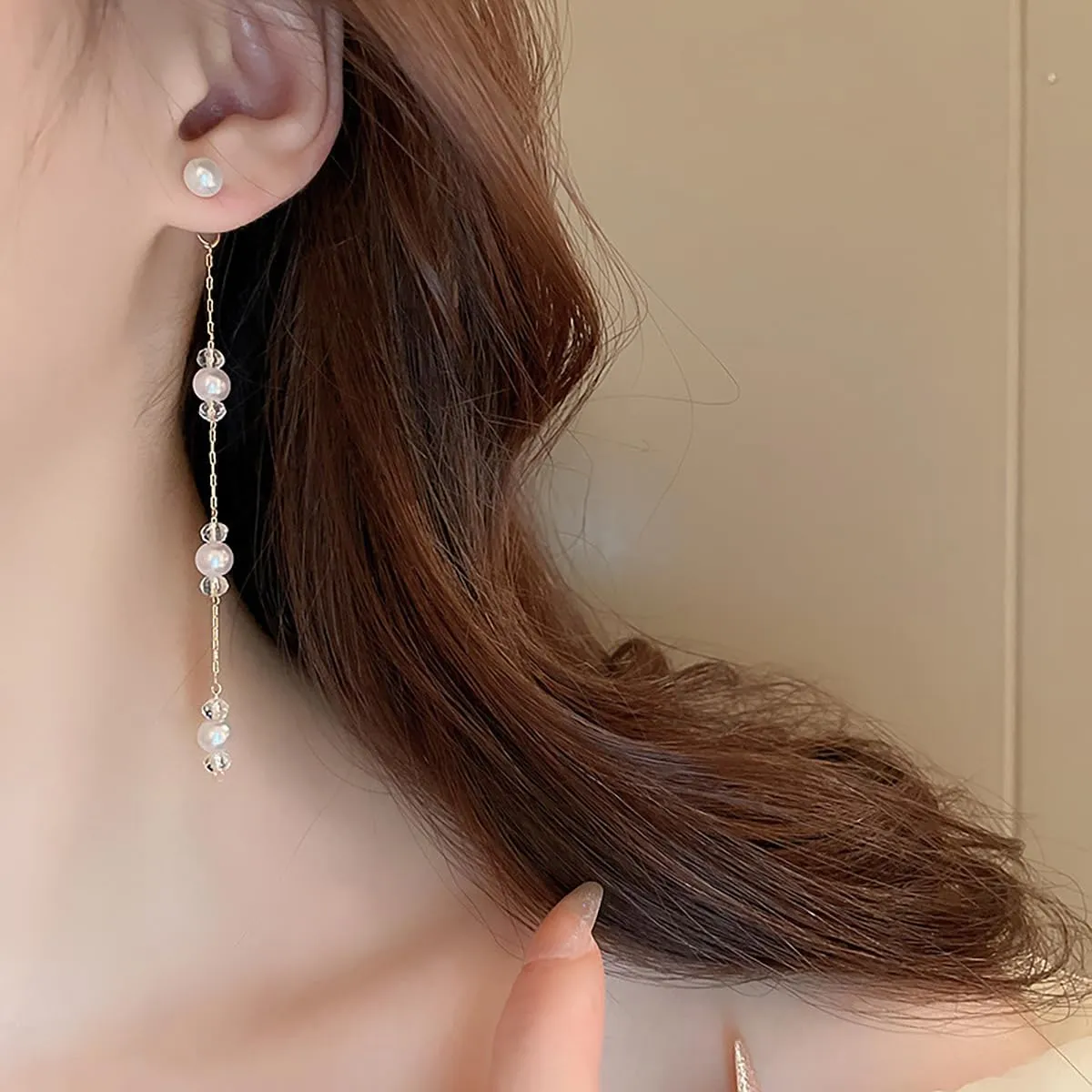 Long Pearl Tassel Dangle Drop Earrings Boho Pearl Tassel Earrings Dainty Tiny Pearl Chain Earrings Statement Wedding Bride Earrings Birthday Christmas Valentine's Day Clothing Jewelry for Women