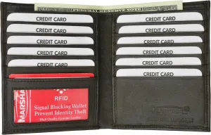 MARSHAL RFID Blocking Bifold Hipster Credit Card Wallet Premium Lambskin Leather (Brown)