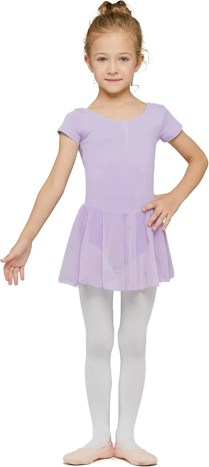 MdnMd Toddler Ballet Leotards for Girls Dance Leotards with Skirt Gymnastic Ballerina Outfit Dress Classic Short Sleeve