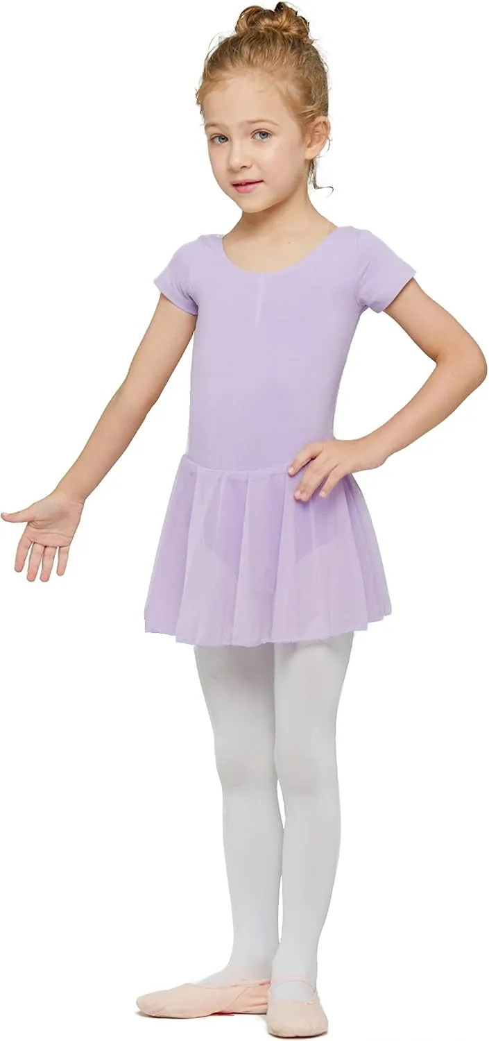 MdnMd Toddler Ballet Leotards for Girls Dance Leotards with Skirt Gymnastic Ballerina Outfit Dress Classic Short Sleeve