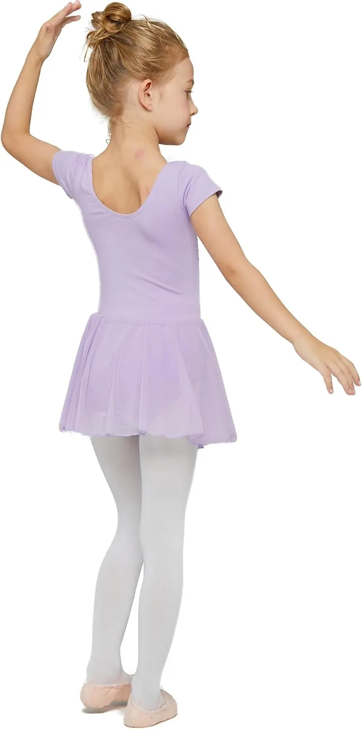 MdnMd Toddler Ballet Leotards for Girls Dance Leotards with Skirt Gymnastic Ballerina Outfit Dress Classic Short Sleeve