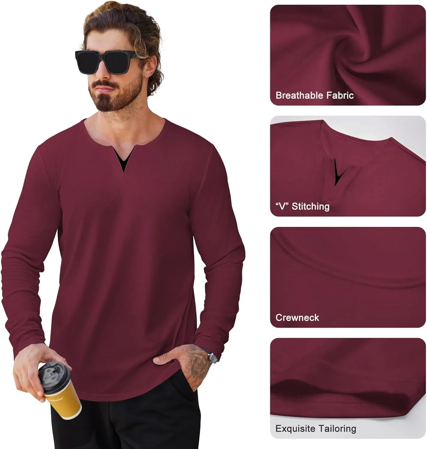 Mens 3 Pack T Shirts Casual Fashion Longline V-Neck Shirt Tee