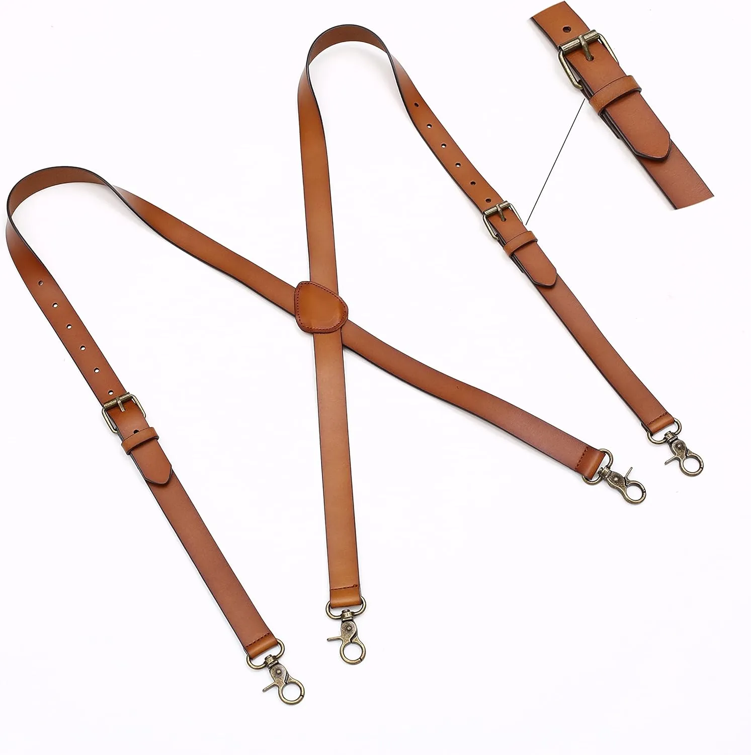 Mens Suspenders X Back Design Leather Suspenders Adjustable Brown Braces Groomsmen Gift for Wedding