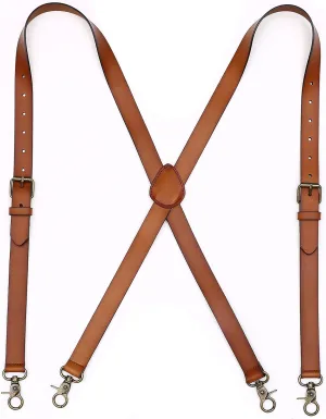 Mens Suspenders X Back Design Leather Suspenders Adjustable Brown Braces Groomsmen Gift for Wedding