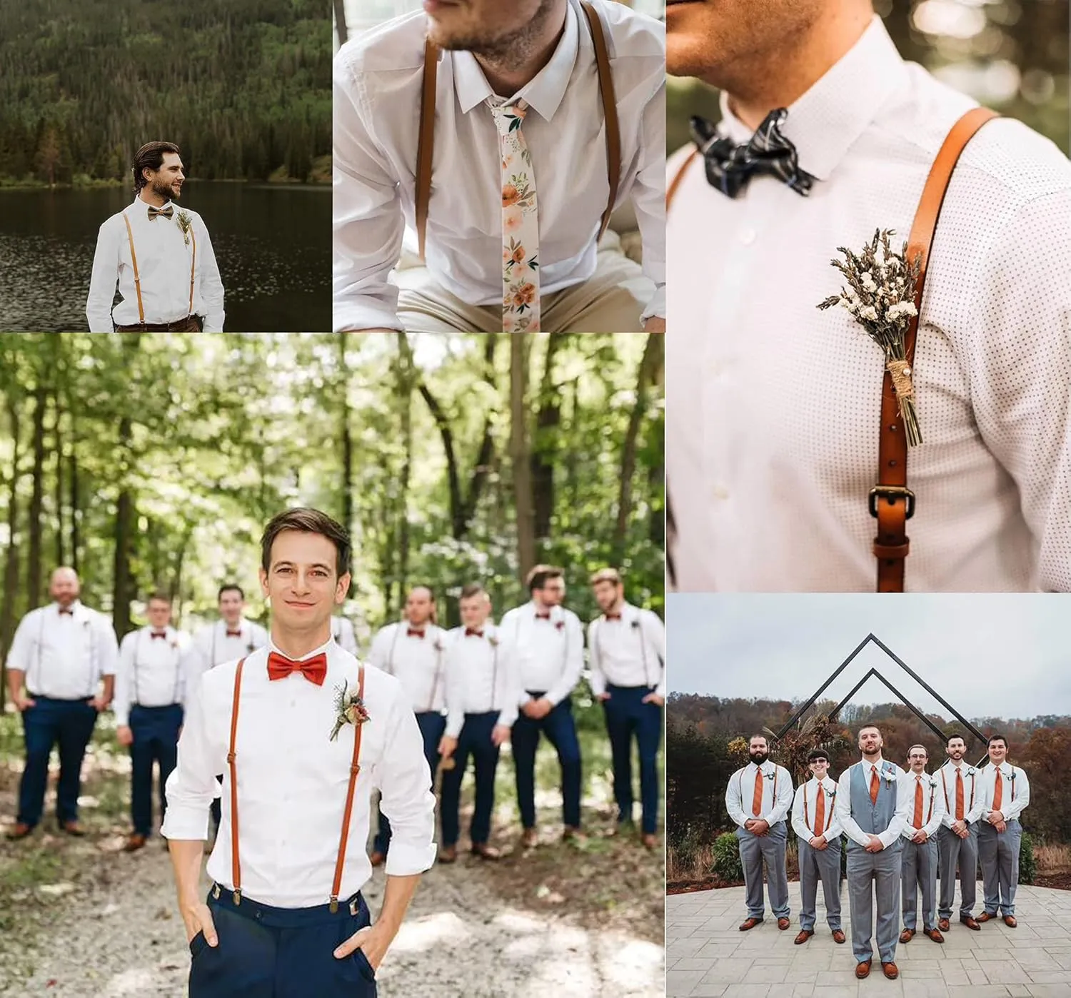 Mens Suspenders X Back Design Leather Suspenders Adjustable Brown Braces Groomsmen Gift for Wedding