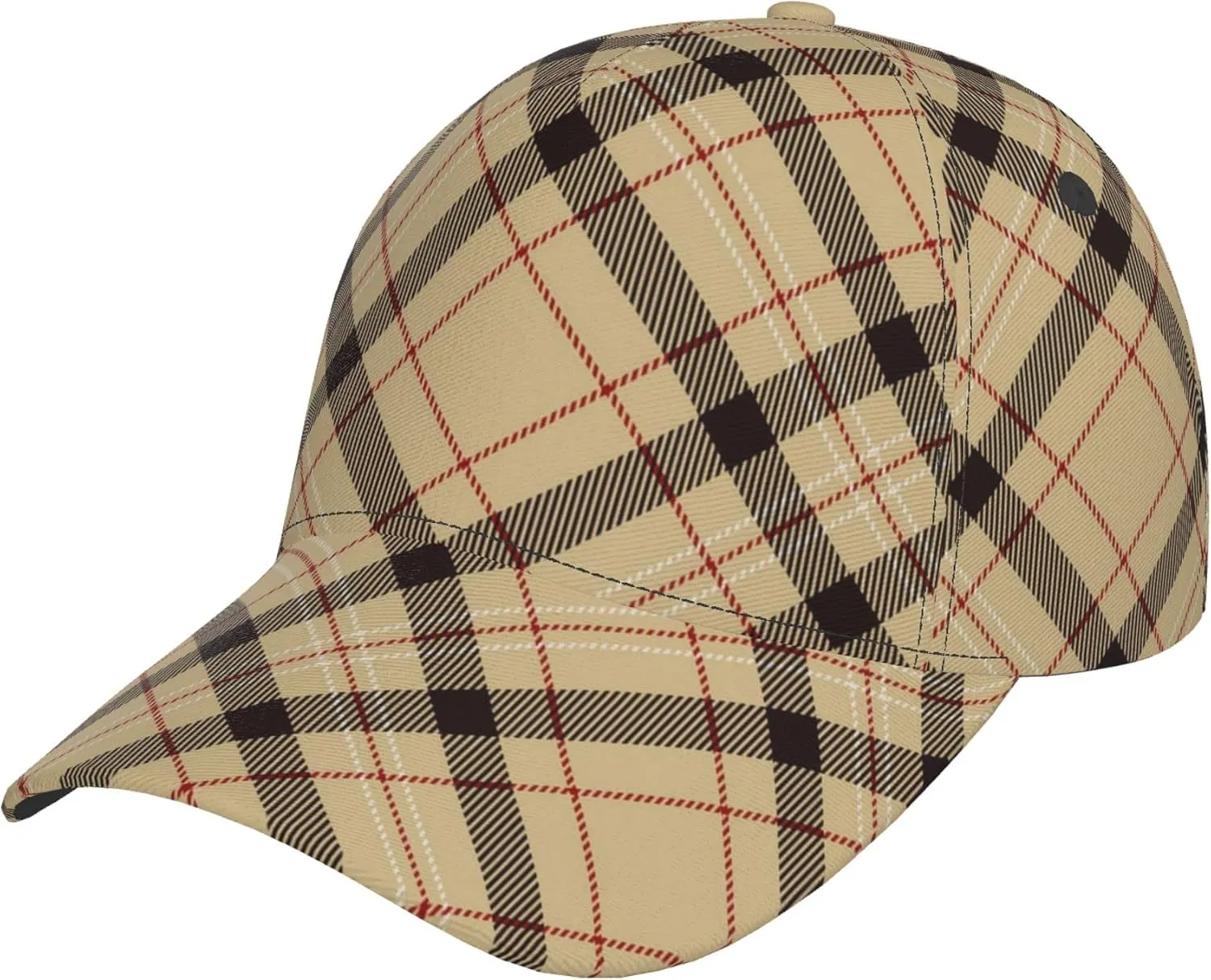 Men's Women Baseball Cap Snapback Cap, Black Red Beige and White Plaid Tartan Art Summer Trucker Hat Dad Cap for Outdoor Sports Camping Travel - Breathable Moisture Wicking Slouch Hat
