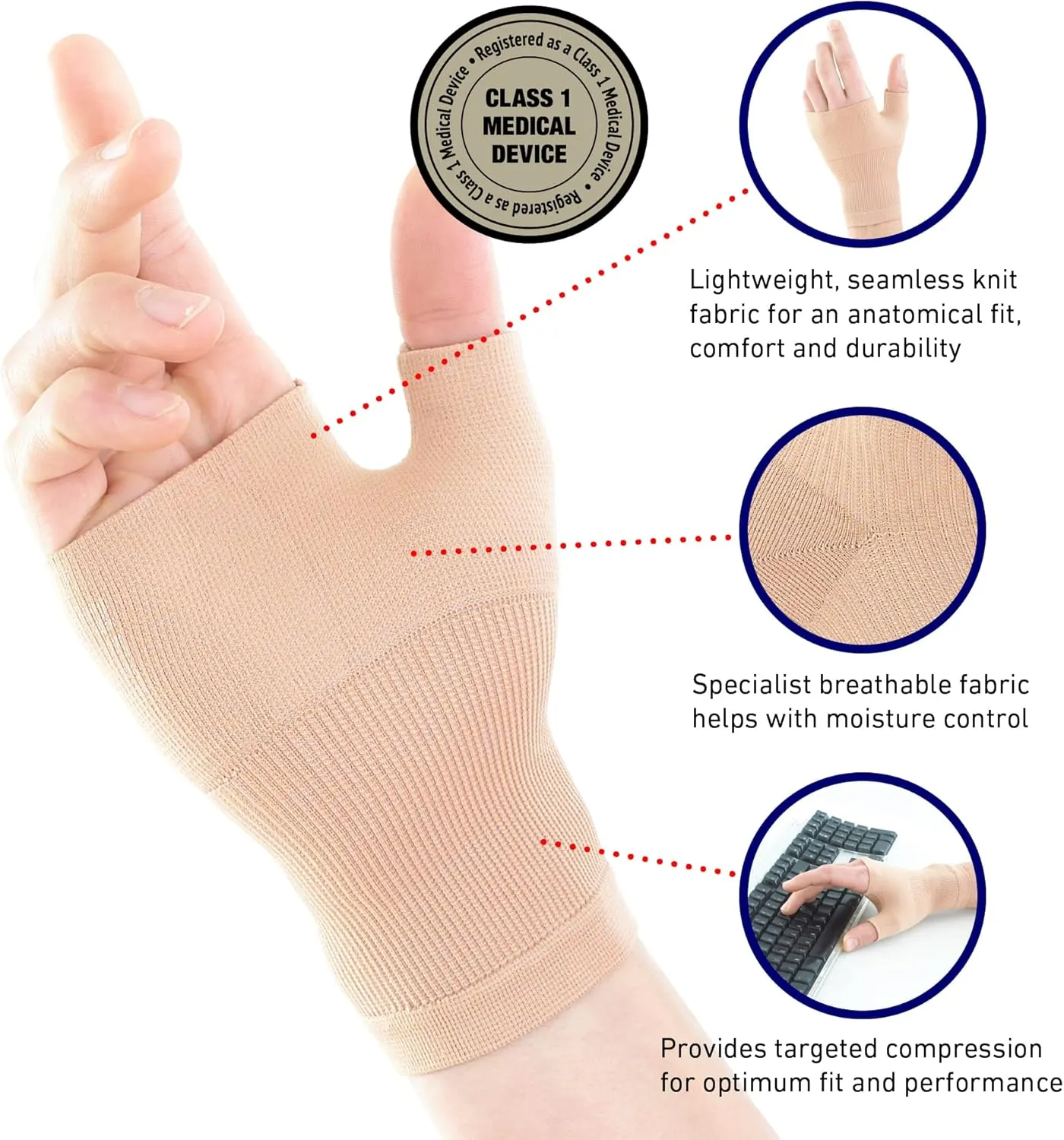 Neo-G Wrist and Thumb Support for Arthritis, Joint Pain, Tendonitis, Sprain - Wrist Brace Wrist Compression Hand Support - M - Beige