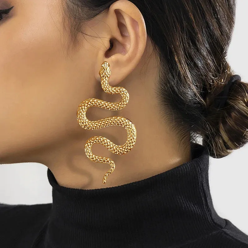 Neo-Gothic Snake Drop Earrings – Animal-Inspired Zinc Alloy Fashion Jewelry for Women