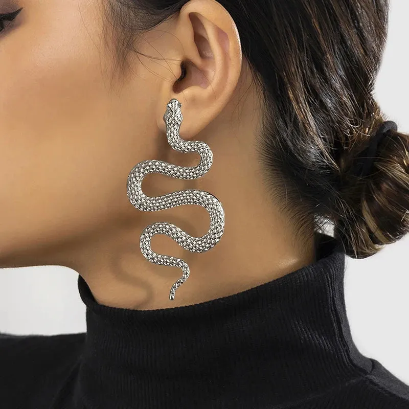 Neo-Gothic Snake Drop Earrings – Animal-Inspired Zinc Alloy Fashion Jewelry for Women