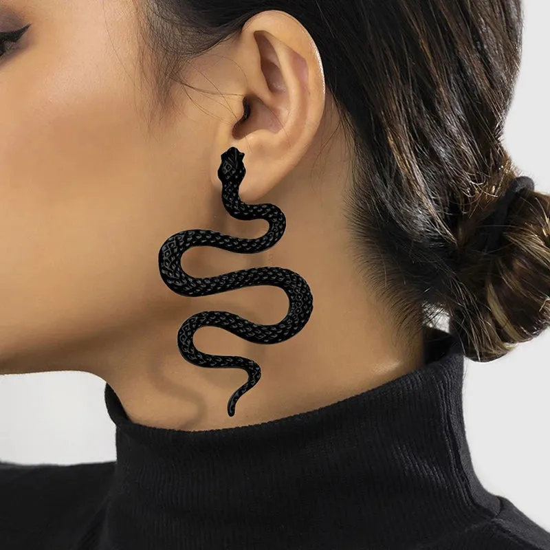 Neo-Gothic Snake Drop Earrings – Animal-Inspired Zinc Alloy Fashion Jewelry for Women