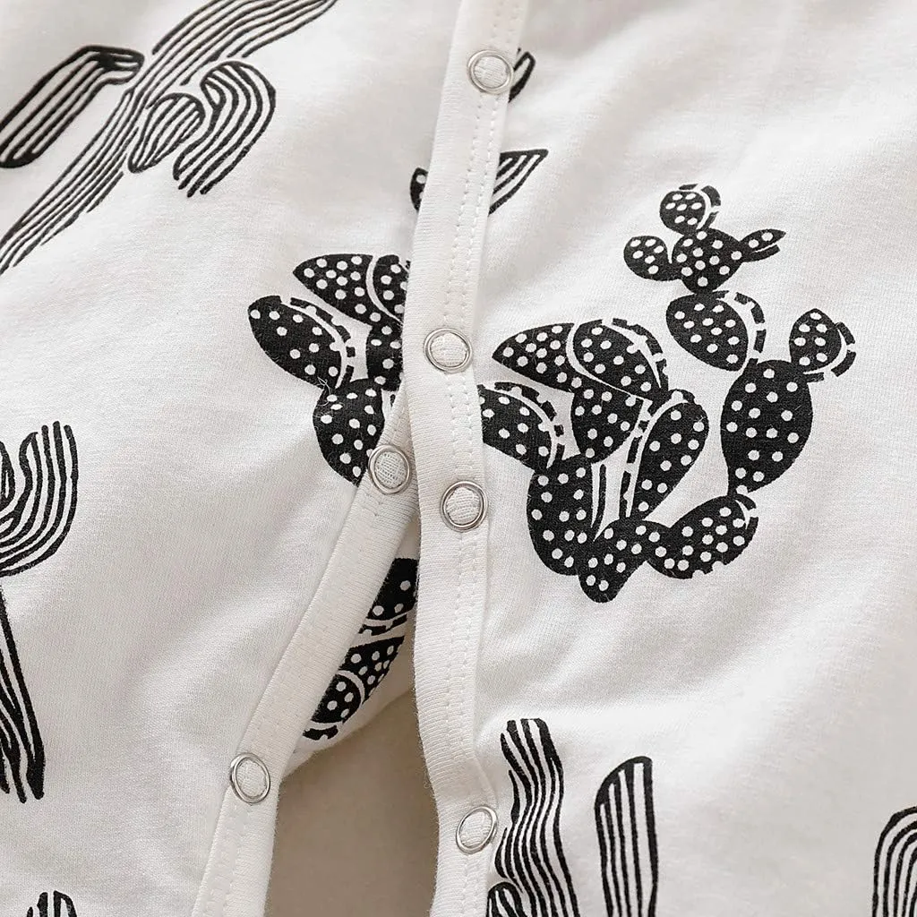 Newborn Baby Bodysuit 2-Piece Set | Cactus Print Romper & Hat Outfit | Cotton Soft Unisex Jumpsuit (0-18 Months)