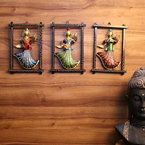 OPPERSTE | Iron Painted Wall Crown/Wings Lady Frame Set of 3, iron frames, elegant home decor, unique Wall Decor, handmade craftsmanship