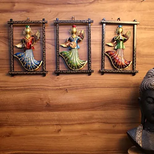 OPPERSTE | Iron Painted Wall Crown/Wings Lady Frame Set of 3, iron frames, elegant home decor, unique Wall Decor, handmade craftsmanship