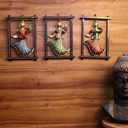 OPPERSTE | Iron Painted Wall Crown/Wings Lady Frame Set of 3, iron frames, elegant home decor, unique Wall Decor, handmade craftsmanship