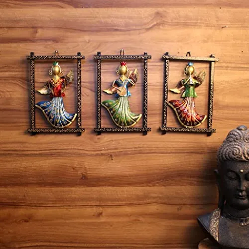 OPPERSTE | Iron Painted Wall Crown/Wings Lady Frame Set of 3, iron frames, elegant home decor, unique Wall Decor, handmade craftsmanship