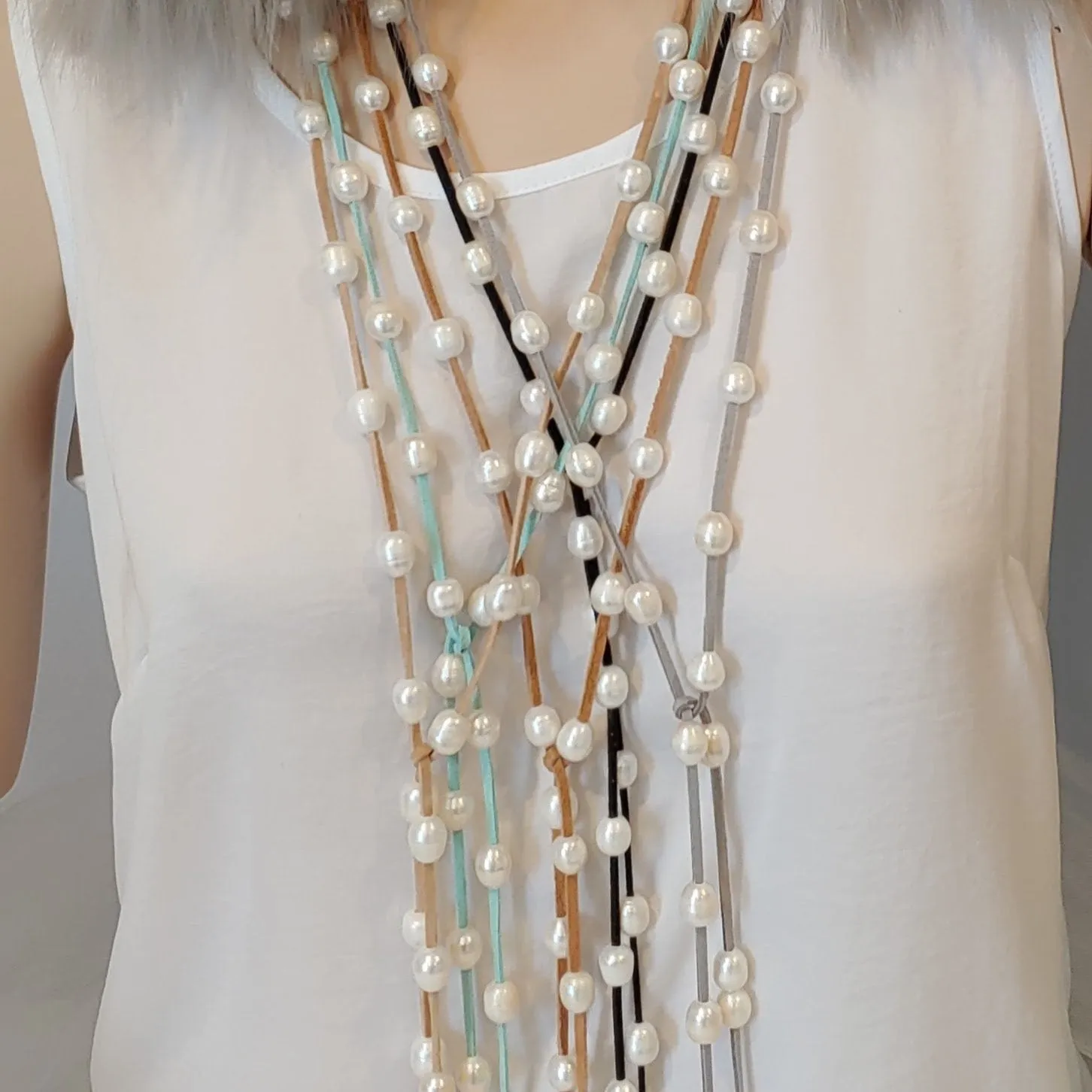 Pearl Lariat Necklace in 12 Colors