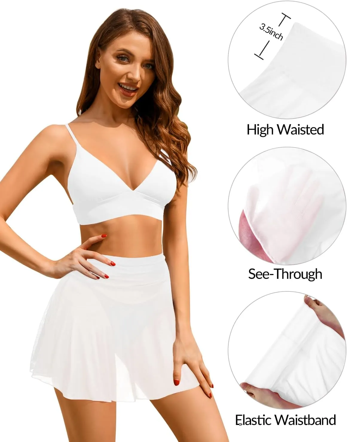Pinup Fashion Sheer Mesh Skirt Women - Swim Mini High Waisted See Through Bikini Cover Up Skirts