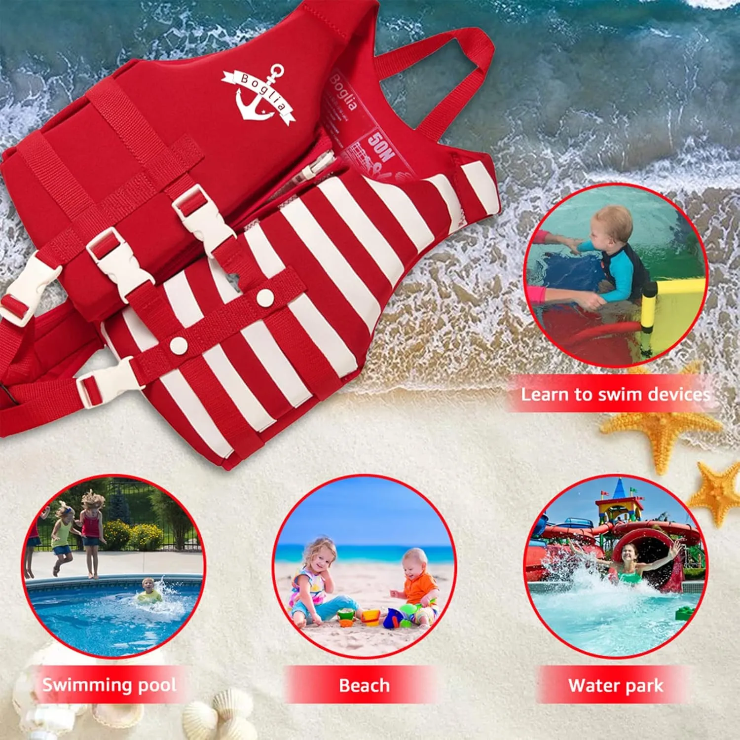 PROTAURI Kids Swim Vest - Toddlers Swimming Buoyancy Floation Swimwear for Learn to Swim Age 1-9 Years/50N