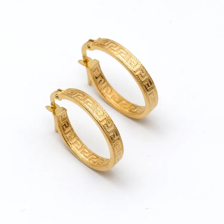 Real Gold Maze Elegant Labyrinth Hoop Round Medium Clip Earrings - Style 6321, Design E1779