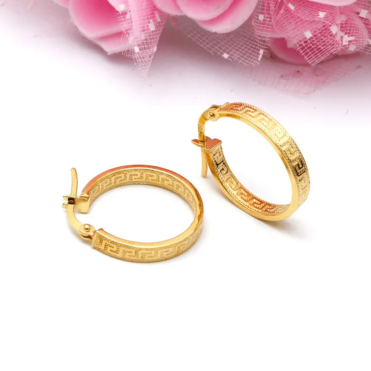 Real Gold Maze Elegant Labyrinth Hoop Round Medium Clip Earrings - Style 6321, Design E1779