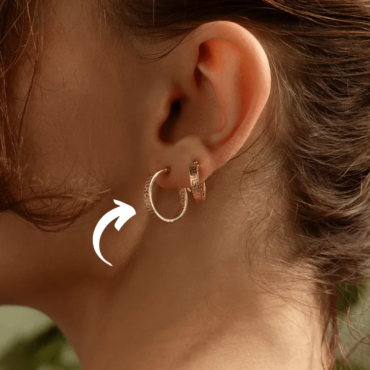 Real Gold Maze Elegant Labyrinth Hoop Round Medium Clip Earrings - Style 6321, Design E1779