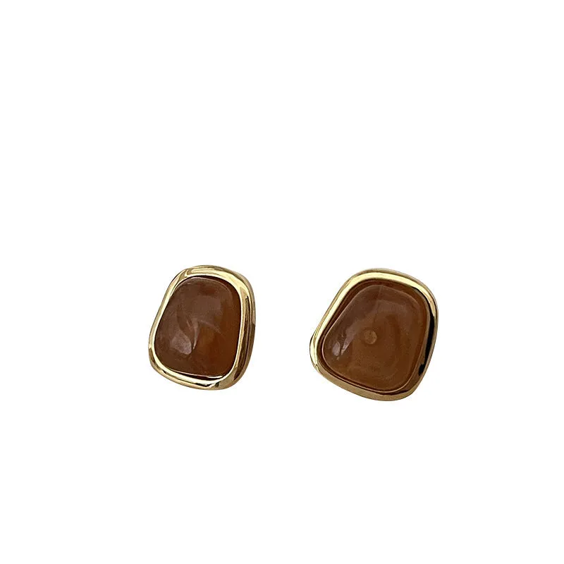 SISSLIA Simple Irregular Geometry Natural Stone Light Luxury 925 Silver Needle All Match Niche for Women