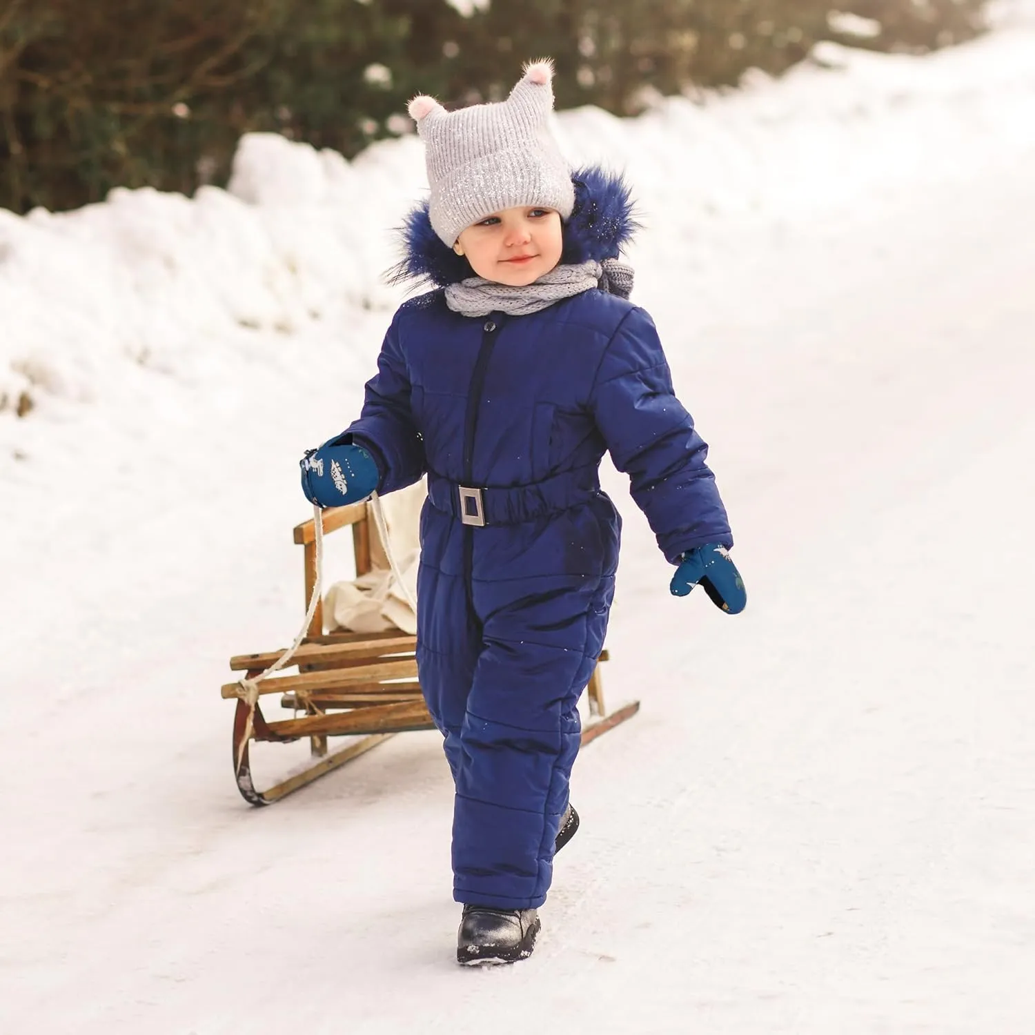 Toddler Dinosaur Snow Mittens for Baby Boys - Lined Fleece Gloves