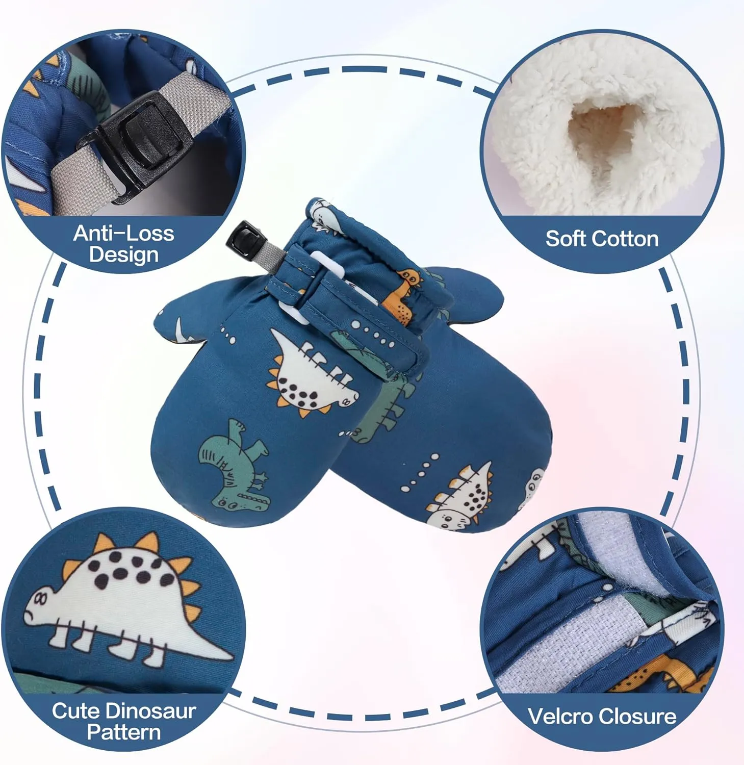 Toddler Dinosaur Snow Mittens for Baby Boys - Lined Fleece Gloves