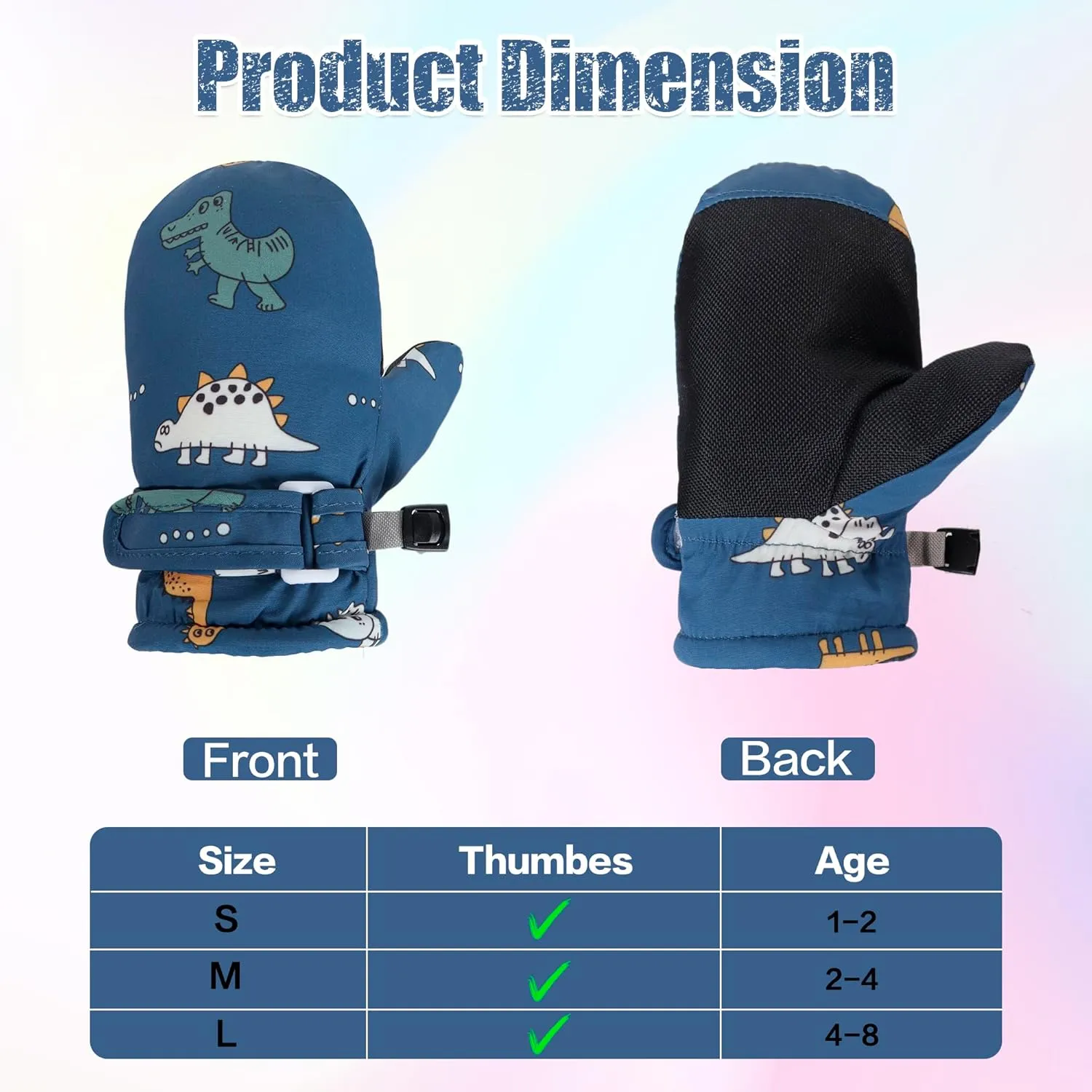 Toddler Dinosaur Snow Mittens for Baby Boys - Lined Fleece Gloves