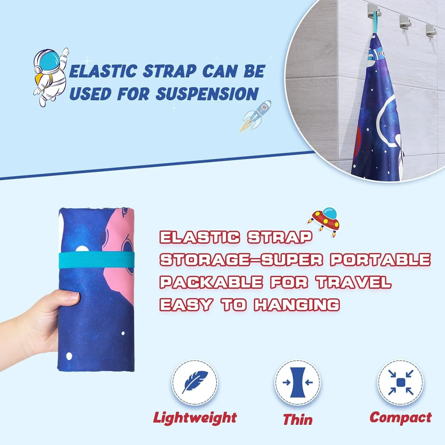 WERNNSAI Space Kids Beach Towel for Boys, 30 x 60 Double-Sided Towel for Kids, Kids Beach Pool Bath Bathroom Swim Towels, Quick Dry Ultra Absorbent Super Soft Beach Blanket Towel
