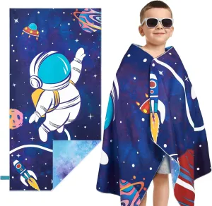 WERNNSAI Space Kids Beach Towel for Boys, 30 x 60 Double-Sided Towel for Kids, Kids Beach Pool Bath Bathroom Swim Towels, Quick Dry Ultra Absorbent Super Soft Beach Blanket Towel