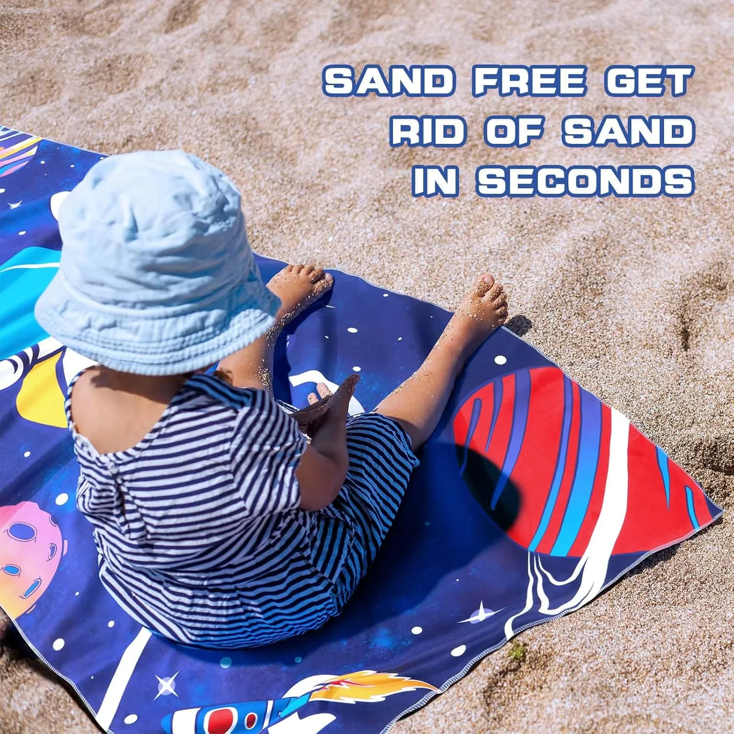 WERNNSAI Space Kids Beach Towel for Boys, 30 x 60 Double-Sided Towel for Kids, Kids Beach Pool Bath Bathroom Swim Towels, Quick Dry Ultra Absorbent Super Soft Beach Blanket Towel