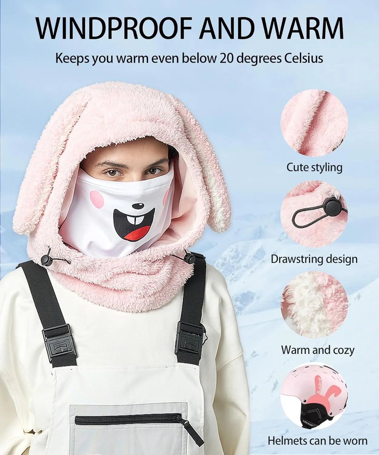 Winter Fleece Ski Mask with Design Ski Helmet Cover, Wind-Resistant Adjustable Balaclava Face Mask Men Women Youth