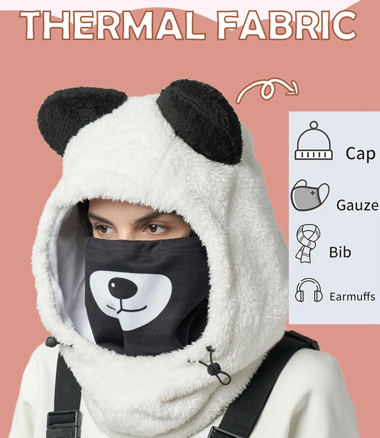 Winter Fleece Ski Mask with Design Ski Helmet Cover, Wind-Resistant Adjustable Balaclava Face Mask Men Women Youth